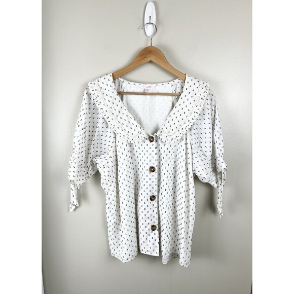 LC Lauren Conrad Women’s V-Neck Ruffled Collar Ivory Blouse Granny Core XL - Picture 1 of 9